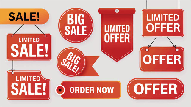 Collection of eyecatching sale and offer badges for promotional marketing campaigns and attracting customer attention effectively