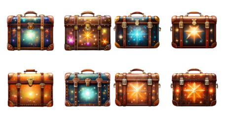 Magical Treasures with Glowing Stars and Cosmic Patterns, PNG bundle collection, Isolated on Transparent Background