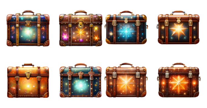 Magical Treasures with Glowing Stars and Cosmic Patterns, PNG bundle collection, Isolated on Transparent Background