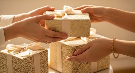 Hands Exchanging Gifts - A Gesture of Giving and Receiving.