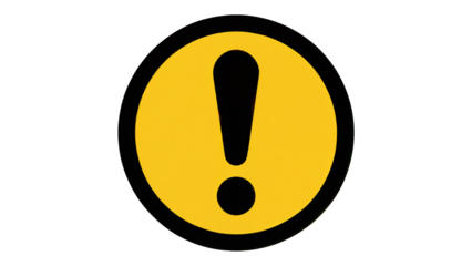 Bold yellow exclamation mark warning symbol alerts attention to urgent messages or critical information needing immediate focus isolated on white or transparent png.