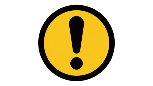 Bold yellow exclamation mark warning symbol alerts attention to urgent messages or critical information needing immediate focus isolated on white or transparent png.