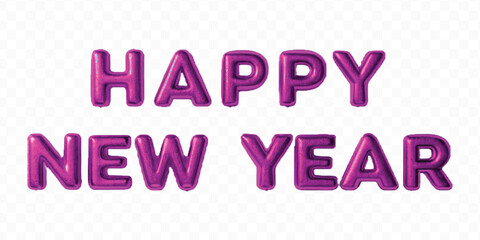 abstract 3d Happy New Year typography made by different color foil balloons isolated on transparent background