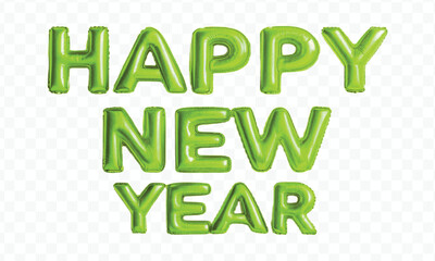 abstract 3d Happy New Year typography made by different color foil balloons isolated on transparent background