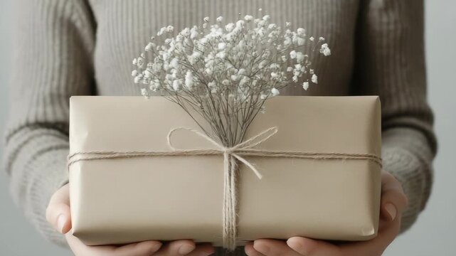 selective focus hands tying twine around bouquet creating simple and elegant presentation