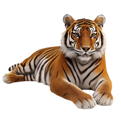 Fototapeta premium A majestic tiger lounging gracefully on a smooth surface. its striking orange and black stripes. with a serene expression. evoking a sense of wild beauty and strength in a minimalist setting