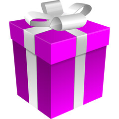 Vibrant Magenta Gift Box Tied With A White Satin Ribbon Bow Isolated On White Background Representing Celebration And Surprise