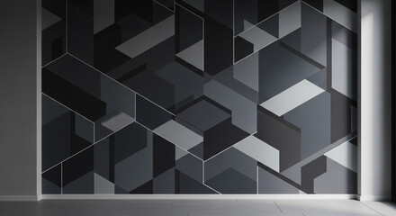 Fototapeta premium Modern abstract geometric wallpaper design creating a sophisticated and dynamic interior space with shades of gray