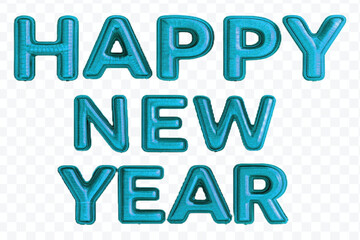 abstract 3d Happy New Year typography made by different color foil balloons isolated on transparent background