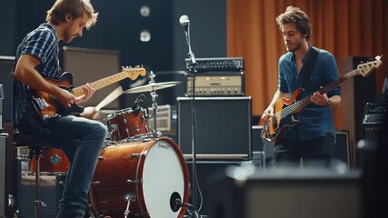 selective focus dedicated band practicing in cozy rehearsal studio together - Powered by Adobe