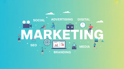 Vibrant visual campaign for digital marketing success showcasing social media, SEO, branding, and advertising strategies