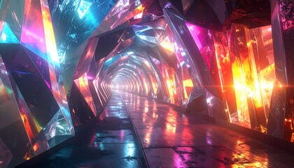 Abstract Crystal Tunnel - A Mesmerizing Journey Through Light and Color.