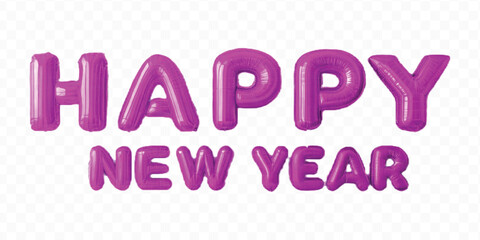 abstract 3d Happy New Year typography made by different color foil balloons isolated on transparent background