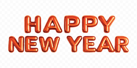 abstract 3d Happy New Year typography made by different color foil balloons isolated on transparent background