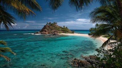 Tropical paradise: turquoise water, white sand, and palms on an exotic beach