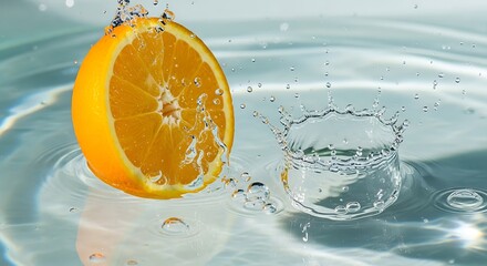 Orange Slice Plunging into Water Creating a Splash.