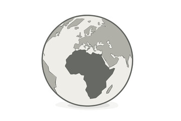 Monochrome globe icon highlighting Africa and Europe continents