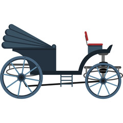 Fototapeta premium Vintage Horse Drawn Carriage With Blue Wheels and Dark Blue Canopy and Red Seat Isolated On Transparent Background