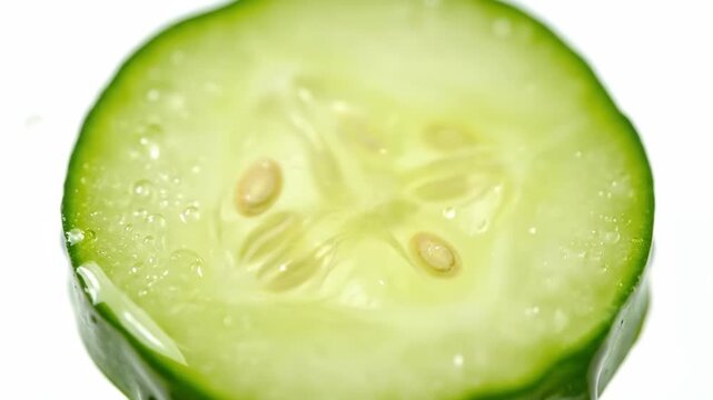 Detailed Macro View of a Fresh Green Cucumber Slice.