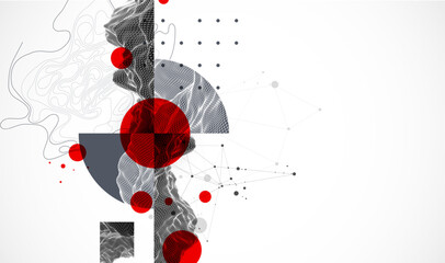 Abstract composition with wireframe art elements. Vector