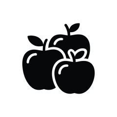 Simple black graphic icon of three fresh apples fruit design vector