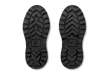 Black heavy duty boot soles tread pattern isolated on white background