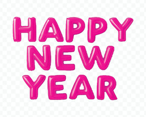 abstract 3d Happy New Year typography made by different color foil balloons isolated on transparent background