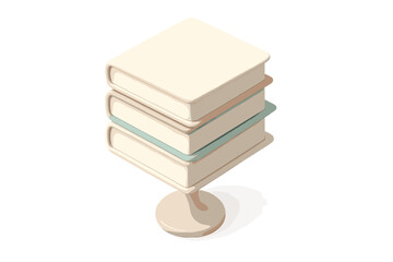 Three stylized books stacked on a pedestal in isometric perspective