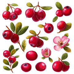 An Icon illustration, Vibrant_Cranberry Fruit Collection isolated on a white background, vector, simple flat 2D icon, minimalist design, EPS format simple illustration	