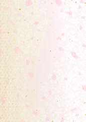 Fototapeta premium 麻の葉模様と桜の花柄を組み合わせた和風背景イラスト