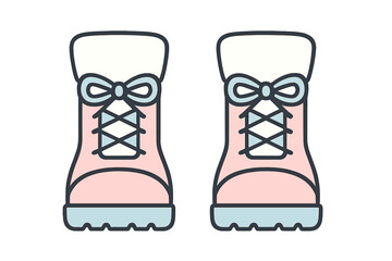 Pink lace-up hiking boots with light blue accents and thick soles