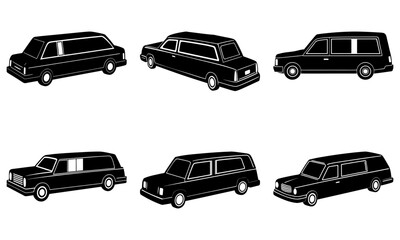 Obraz premium Elegant hearse car icons for funeral service design, vector line art of transportation for mourning, memorial event, or final farewell concepts