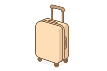 Isometric beige rolling suitcase with retractable handle