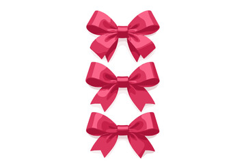 Three shiny magenta satin gift bows arranged vertically