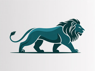 Obraz premium A minimalist vector illustration of a lion in a walking pose against a light gray background.