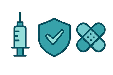 Vaccination protection and recovery medical icons set