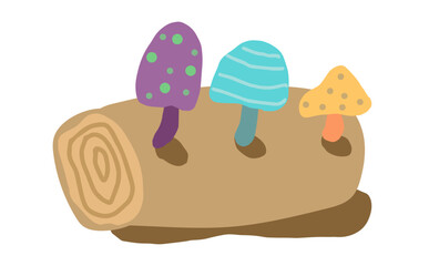 カラフルなきのこが木に付いているイラスト