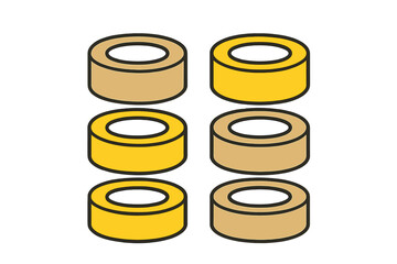 Six rolls of adhesive tape in beige and bright yellow colors
