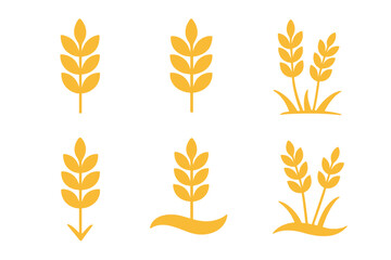 Fototapeta premium Stylized golden wheat ear icons and growing plant symbols set
