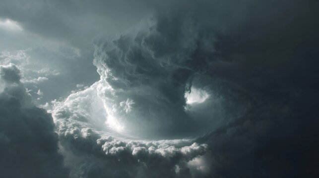 Powerful supercell thunderstorm cloud forming in the sky, creating a dangerous vortex bringing severe weather