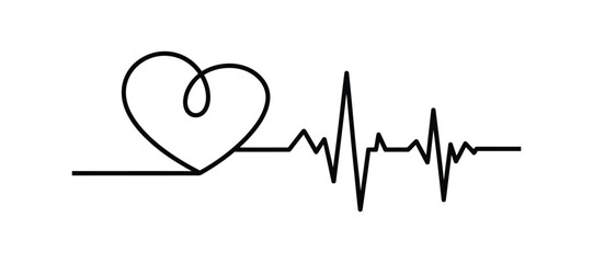 Heart health continuous line art symbol with vital pulse line