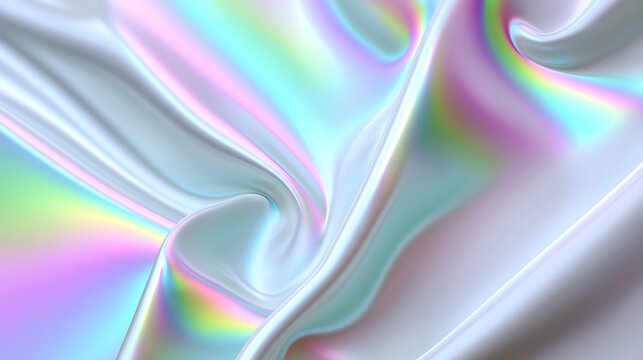 Holographic silk fabric with iridescent pastel colors and smooth flowing folds.  
 - Powered by Adobe