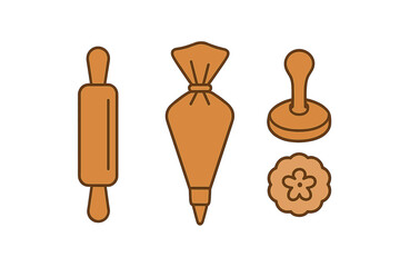 Baking and pastry tools set with rolling pin piping bag and cookie stamp