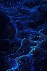 Vibrant blue network of glowing dots and flowing lines forming a wavy digital landscape