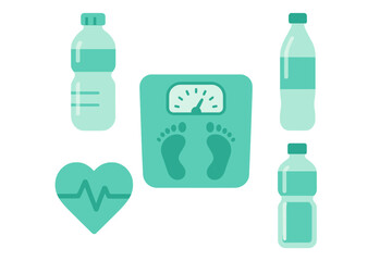 Weight loss and hydration icons for health and fitness monitoring