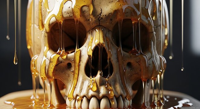 Honey-Drenched Skull - A Sweet and Macabre Still Life. - Powered by Adobe