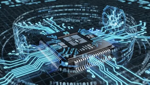 The Digital Brain: Visualizing High-Speed Data Processing and Computing Power &ndash; A Deep Dive into CPU, AI Technology, Microchips, and the Future of Information Technology and Machine Learning.