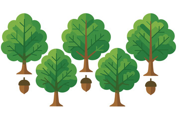 Fototapeta premium Stylized oak trees and acorns in various sizes for nature design