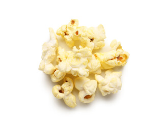 Heap of crispy popcorn on white background