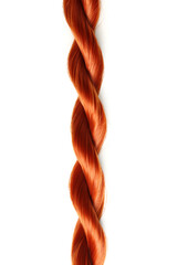 Braided ginger hair isolated on white background, closeup